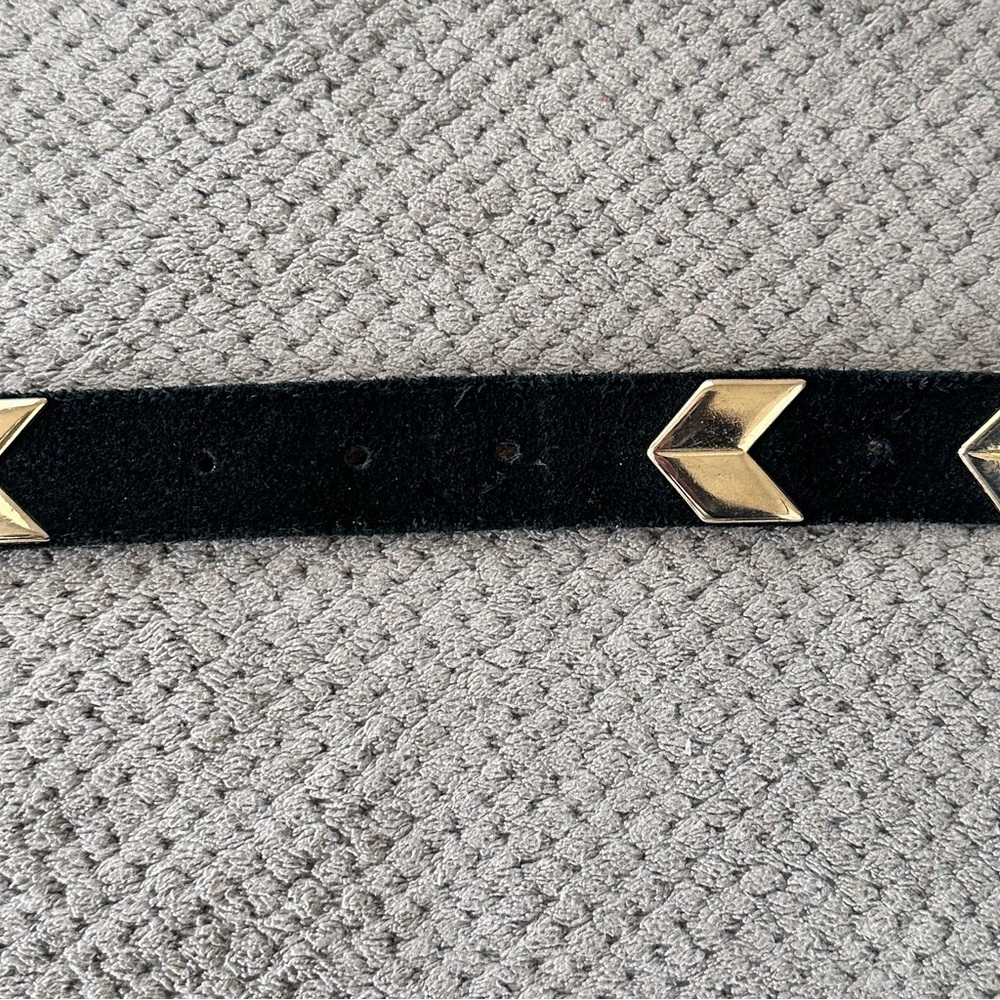 Banana Republic Black Suede Gold Tone Arrow Chevron Belt Small Italian Leather - Picture 6 of 15